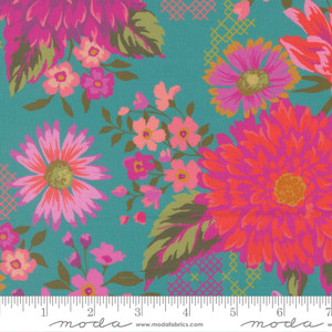 Happy Blooms Teal from the Parlor collection designed by Crystal Manning for Moda Fabrics. 100% lightweight quilting cotton ideal for quilting, patchwork and dressmaking 11960-15