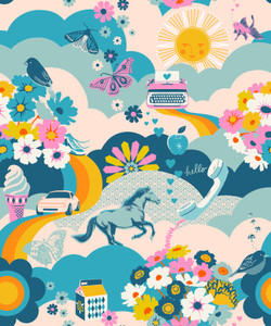Best Day Ever Teal Panel from the Best Day Ever quilting fabric collection designed by Melody Miller for Ruby Star Society. 100% cotton quilting fabric, ideal for quilting, patchwork and dressmaking RS0103-14