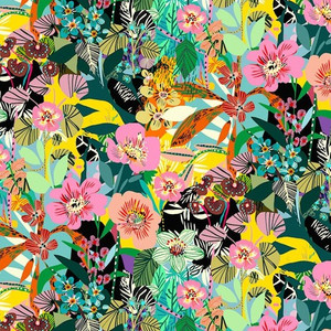 Flower Garden Jungle from the Vibrant Botanica quilting fabric collection designed by Kitty McCall for FreeSpirit Fabrics. 100% cotton quilting fabric, ideal for quilting, patchwork and dressmaking PWKC003.JUNGLE