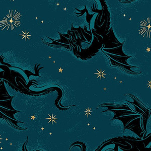 Etched Dragons Galaxy from the Fire Glow quilting fabric collection designed by Sarah Watts for Ruby Star Society. 100% cotton quilting fabric, ideal for quilting, patchwork and dressmaking RS2131-14M