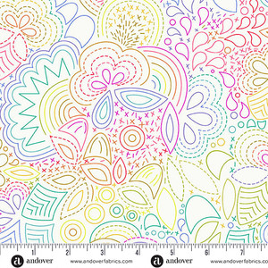 Rainbow Stitched Day from the Color Wheel quilting fabric collection by Andover Fabrics. 100% cotton quilting fabric, ideal for quilting, patchwork and dressmaking- A 1446- L
