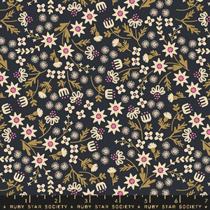 Inflorescence Black from the Favourite Flowers quilting fabric collection by Ruby Star Society. 100% cotton quilting fabric, ideal for quilting, patchwork and dressmaking