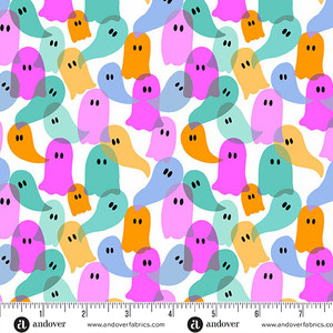 Ghost Party Multi from the Ghostly Garden Halloween quilting fabric collection designed by KP Creates for Andover Fabrics. 100% cotton quilting fabric, ideal for quilting, patchwork and dressmaking A-10202-E