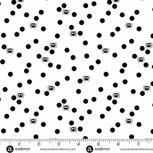 Spin and Spot White from the Ghostly Garden Halloween quilting fabric collection designed by KP Creates for Andover Fabrics. 100% cotton quilting fabric, ideal for quilting, patchwork and dressmaking A-10200-L