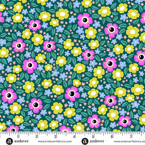 Floral Fright Teal from the Ghostly Garden Halloween quilting fabric collection designed by KP Creates for Andover Fabrics. 100% cotton quilting fabric, ideal for quilting, patchwork and dressmaking A-10197-T