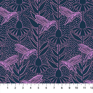 Hummingbirds Navy from the Indelible Ink quilting fabric collection designed by Anna Maria Textiles for Northcott. 100% cotton quilting fabric, ideal for quilting, patchwork and dressmaking AMT1007-49C