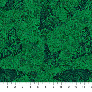 Butterflies Green from the Indelible Ink quilting fabric collection designed by Anna Maria Textiles for Northcott. 100% cotton quilting fabric, ideal for quilting, patchwork and dressmaking AMT1006-72C