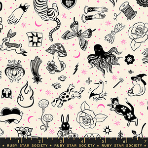 Tattoo Flash Natural from the Ink Shop quilting fabric collection designed by Sarah Watts for Ruby Star Society. 100% cotton quilting fabric, ideal for quilting, patchwork and dressmaking RS2145-11