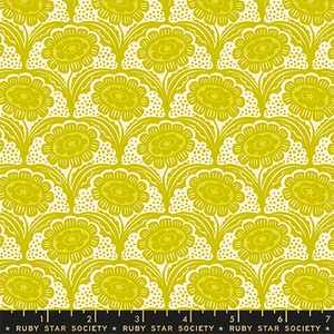 Scallop Flower Pistachio from the Ink Shop quilting fabric collection designed by Sarah Watts for Ruby Star Society. 100% cotton quilting fabric, ideal for quilting, patchwork and dressmaking RS2140-11