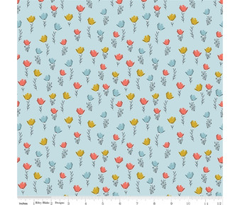 Fields Blue from the Petals and Pots collection by Riley Blake Designs. 100% Medium Weight Cotton