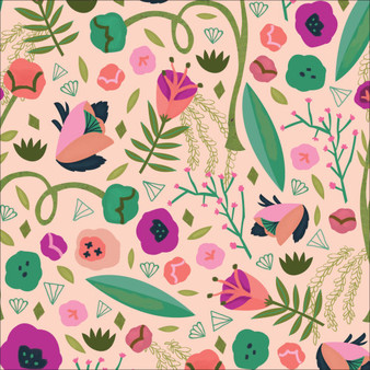 Bursting Blooms Peach from the Spring Riviere quilting fabric collection designed by Kate Merritt for Cloud9 Fabrics. 100% organic cotton quilting fabric, ideal for quilting, patchwork and dressmaking