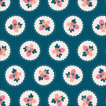 Wild Strawbs Teal from the Tiny and Wild quilting fabric collection designed by Sue Gibbins for Cloud9 Fabrics. 100% organic cotton quilting fabric, ideal for quilting, patchwork and dressmaking TW-227160