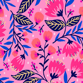 Parlor Pink Navy from the Vibrant Blooms quilting fabric collection designed by Jess Phoenix for Paintbrush Studio Fabrics (PBS Fabrics). 100% cotton quilting fabric, ideal for quilting, patchwork and dressmaking 120-22238