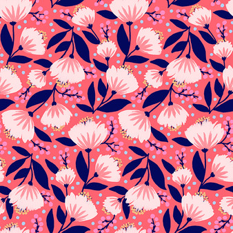 Fan Flowers Coral Navy from the Vibrant Blooms quilting fabric collection designed by Jess Phoenix for Paintbrush Studio Fabrics (PBS Fabrics). 100% cotton quilting fabric, ideal for quilting, patchwork and dressmaking 120-22233