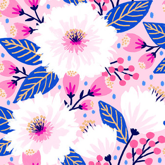 Dahlia Party Pink White from the Vibrant Blooms quilting fabric collection designed by Jess Phoenix for Paintbrush Studio Fabrics (PBS Fabrics). 100% cotton quilting fabric, ideal for quilting, patchwork and dressmaking 120-22231