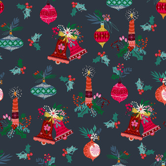 CANDY2502 Bells and Candles from the Candy Cane Christmas collection designed by Helen Black for Dashwood Studio. 100% medium weight quilting cotton ideal for quilting, patchwork and dressmaking.