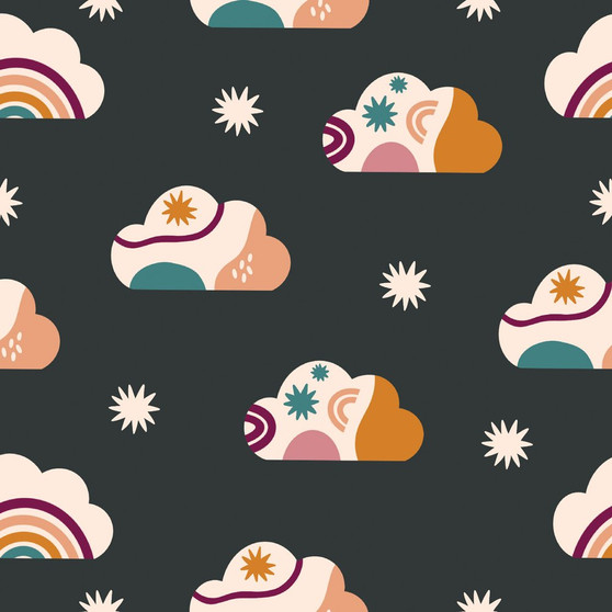 Clouds Black from the No Rain No Flowers collection by Dashwood Studio. 100% Cotton Fabric