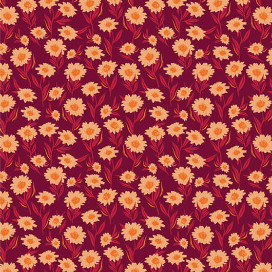 Bountiful Daisies Cherry from the Season and Spice collection by Art Gallery Fabrics. 100% OEKO-TEX Certified Standard Cotton Fabric