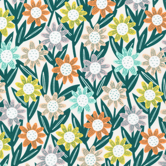 227126 Colourful Blooms from the Creatures Great and Small quilting fabric collection by Cloud9 Fabrics. 100% organic cotton quilting fabric, ideal for quilting, patchwork and dressmaking