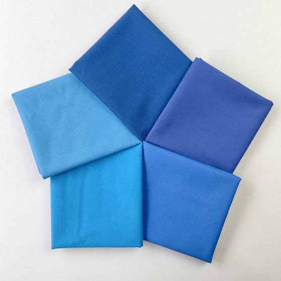 Blue Bella Solids Fat Quarter Bundle - 5 Fabrics - 100% Premium Quilting and Patchwork Cotton Fabric