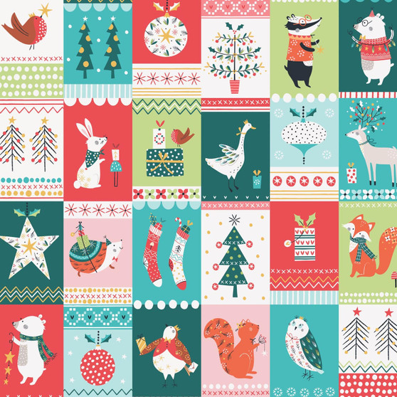 FOR1845 Christmas Blocks from the Forest Friends Christmas collection designed by Ali Brookes for Dashwood Studio. 100% medium weight quilting cotton ideal for quilting, patchwork and dressmaking.