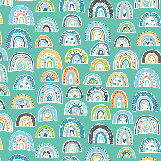 Rainbows Blue from the In the Jungle quilting fabric collection by Makower UK. 100% cotton quilting fabric, ideal for quilting, patchwork and dressmaking TP-2605-B