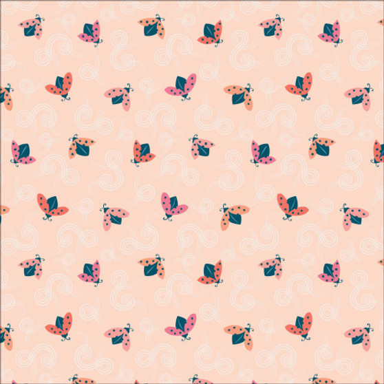 Ladybug Acrobatics Coral from the Tiny and Wild quilting fabric collection designed by Sue Gibbins for Cloud9 Fabrics. 100% organic cotton quilting fabric, ideal for quilting, patchwork and dressmaking TW-227162 