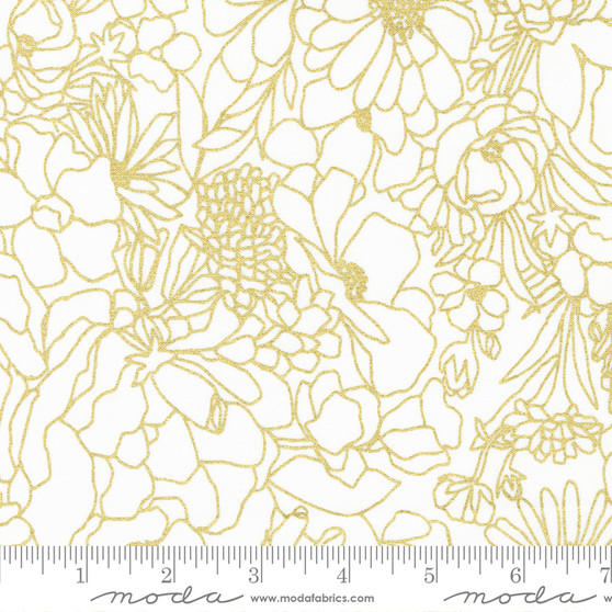 Doodle Floral Paper Gold from the Gilded quilting fabric collection designed by Alli K Design for Moda Fabrics. 100% cotton quilting fabric, ideal for quilting, patchwork and dressmaking 11533-15M