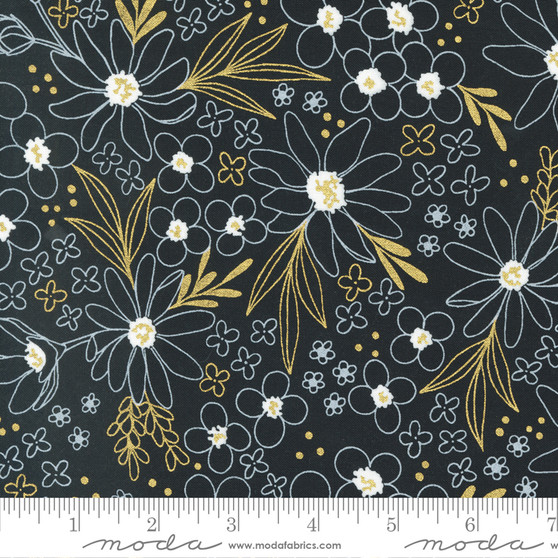 Flower Garden Ink Gold from the Gilded quilting fabric collection designed by Alli K Design for Moda Fabrics. 100% cotton quilting fabric, ideal for quilting, patchwork and dressmaking 11531-22M