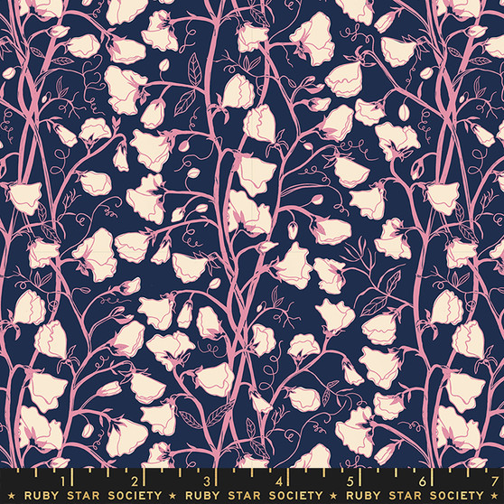 Sweet Peas Navy from the Verbena quilting fabric collection by Ruby Star Society. 100% cotton quilting fabric, ideal for quilting, patchwork and dressmaking RS6033-14