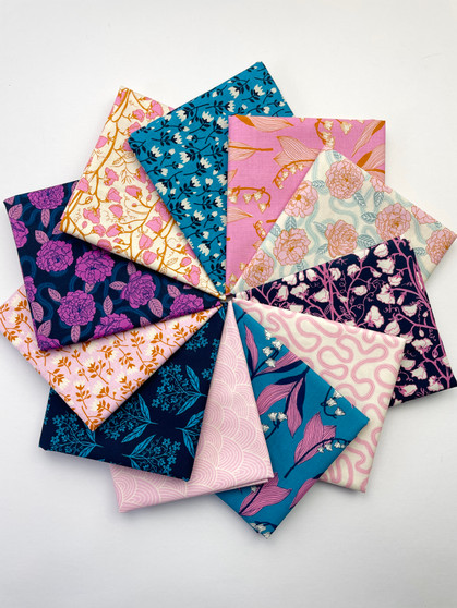 Blue and Pink Verbena fat quarter bundle by Ruby Star Society. 100% cotton quilting fabric, ideal for quilting, patchwork and dressmaking