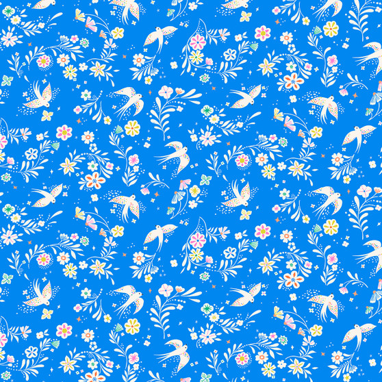 Swallows Blue from the Songbird fabric collection designed by Bethan Janine for Dashwood Studio. 100% OEKO-TEX Certified Standard Quilting and Patchwork Cotton Fabric SONG2423