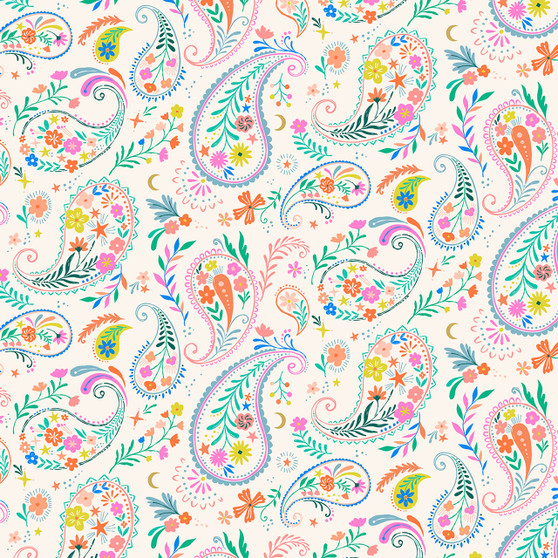 Paisley Ecru from the Songbird fabric collection designed by Bethan Janine for Dashwood Studio. 100% OEKO-TEX Certified Standard Quilting and Patchwork Cotton Fabric SONG2421