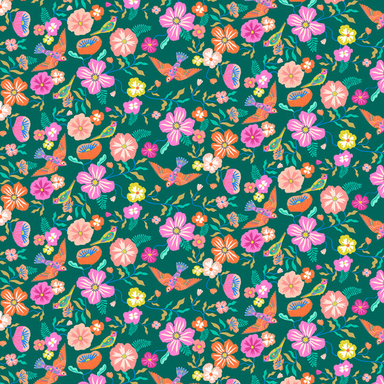 Garden Dark Green from the Songbird fabric collection designed by Bethan Janine for Dashwood Studio. 100% OEKO-TEX Certified Standard Quilting and Patchwork Cotton Fabric SONG2417