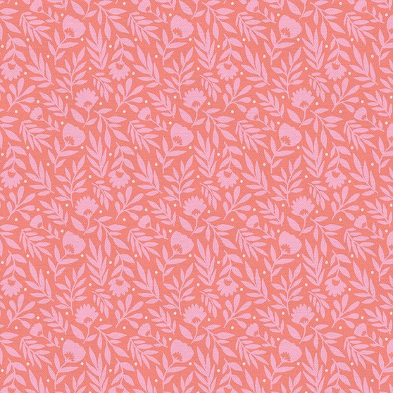 Summer Sprigs Coral from the Sunday Meadow quilting fabric collection by Paintbrush Studio Fabrics (PBS Fabrics). 100% cotton quilting fabric, ideal for quilting, patchwork and dressmaking 120-22932