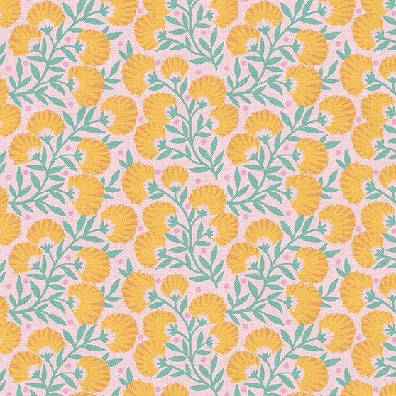 Daisy Dance Yellow from the Sunday Meadow quilting fabric collection by Paintbrush Studio Fabrics (PBS Fabrics). 100% cotton quilting fabric, ideal for quilting, patchwork and dressmaking 120-22928