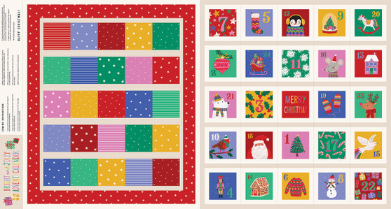 ADVENT2470 Bright and Jolly Christmas advent calendar panel by Dashwood Studio. 100% cotton quilting fabric, ideal for quilting, patchwork and dressmaking