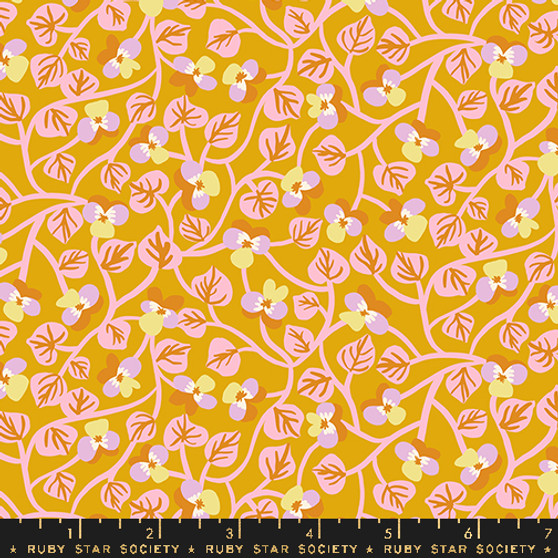 Pansy Goldenrod from the Bird is the Word quilting fabric collection designed by Kimberly Kight for Ruby Star Society. 100% cotton quilting fabric, ideal for quilting, patchwork and dressmaking RS3079-13