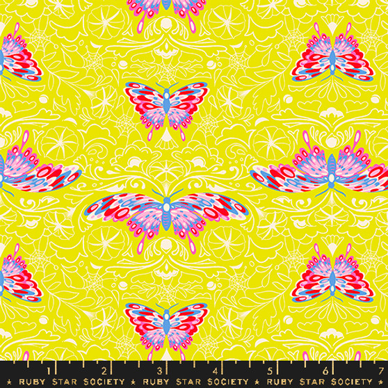 Morning Moth Citron from the Glow Garden quilting fabric collection designed by Sarah Watts for Ruby Star Society. 100% cotton quilting fabric, ideal for quilting, patchwork and dressmaking RS2116-14N