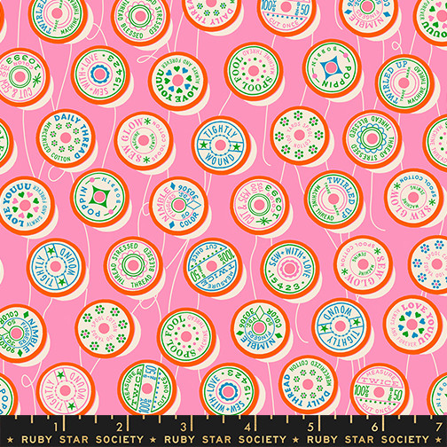 Spools Flamingo from the Trinketry quilting fabric collection designed by Melody Miller for Ruby Star Society. 100% cotton quilting fabric, ideal for quilting, patchwork and dressmaking RS0111-17