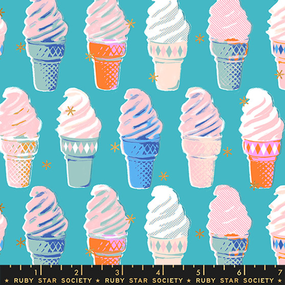 Ice Cream Turquoise from the Best Day Ever quilting fabric collection designed by Melody Miller for Ruby Star Society. 100% cotton quilting fabric, ideal for quilting, patchwork and dressmaking RS0105-17M