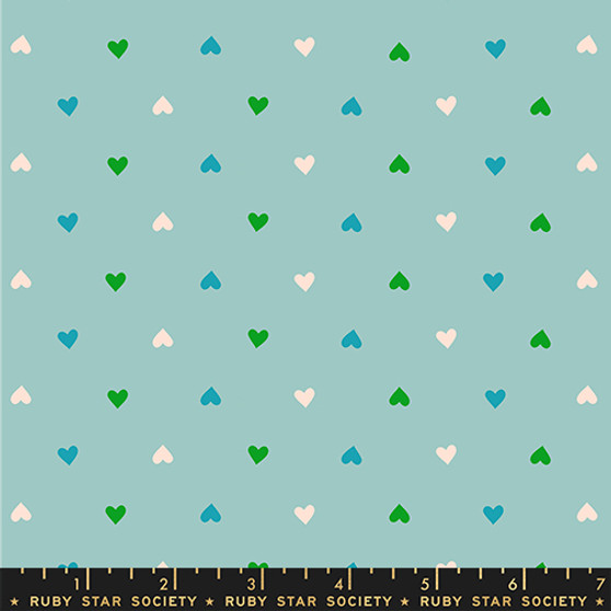 Hearts Turquoise from the Best Day Ever quilting fabric collection designed by Melody Miller for Ruby Star Society. 100% cotton quilting fabric, ideal for quilting, patchwork and dressmaking RS0091-20