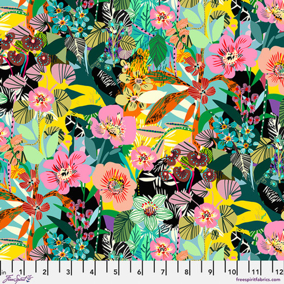 Flower Garden Jungle from the Vibrant Botanica quilting fabric collection designed by Kitty McCall for FreeSpirit Fabrics. 100% cotton quilting fabric, ideal for quilting, patchwork and dressmaking PWKC003.JUNGLE