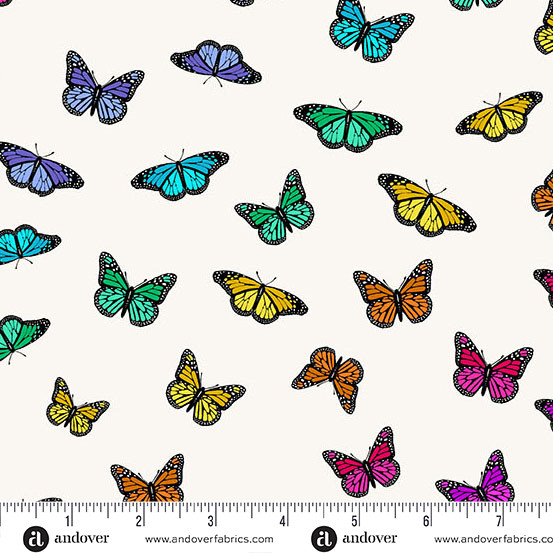 Butterfly Rainbow Day from the Color Wheel quilting fabric collection by Andover Fabrics. 100% cotton quilting fabric, ideal for quilting, patchwork and dressmaking- A 1443- L