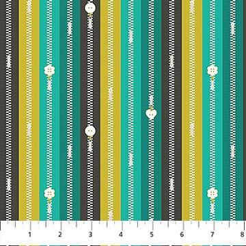 Zippers Teal from the Bits and Bobs collection designed by Sarah Hearts for Figo Fabrics. 100% medium weight quilting cotton ideal for quilting, patchwork and dressmaking 91267-64