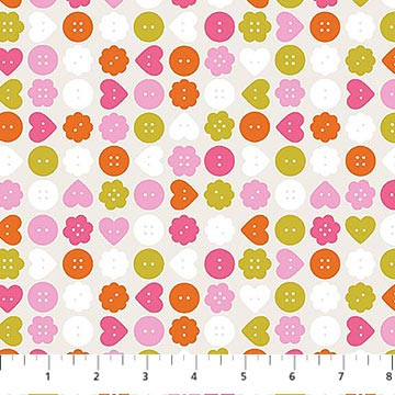 Buttons Cream from the Bits and Bobs collection designed by Sarah Hearts for Figo Fabrics. 100% medium weight quilting cotton ideal for quilting, patchwork and dressmaking 91266-11