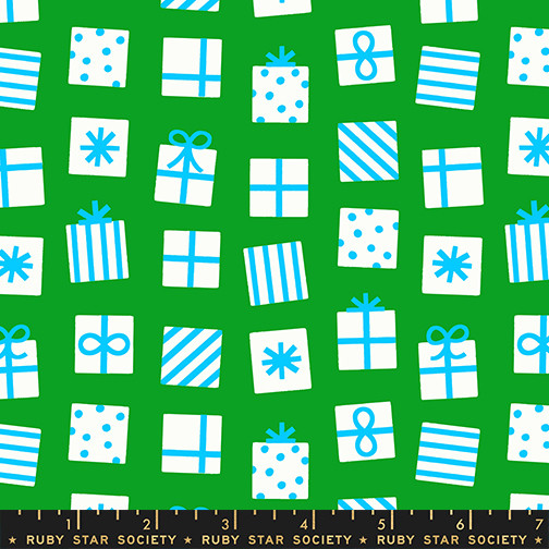 Secret Santa Verdant from the Merry Happy Christmas quilting fabric collection designed by Kimberly Kight for Ruby Star Society. 100% cotton quilting fabric, ideal for quilting, patchwork and dressmaking RS3100-18