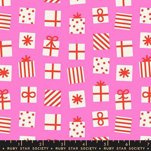 Secret Santa Lipstick from the Merry Happy Christmas quilting fabric collection designed by Kimberly Kight for Ruby Star Society. 100% cotton quilting fabric, ideal for quilting, patchwork and dressmaking RS3100-15