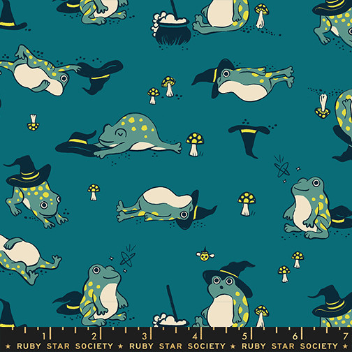 Frogmiliars Storytime from the Freaky Familiars quilting fabric collection by Ruby Star Society. 100% cotton quilting fabric, ideal for quilting, patchwork and dressmaking RS5192-13