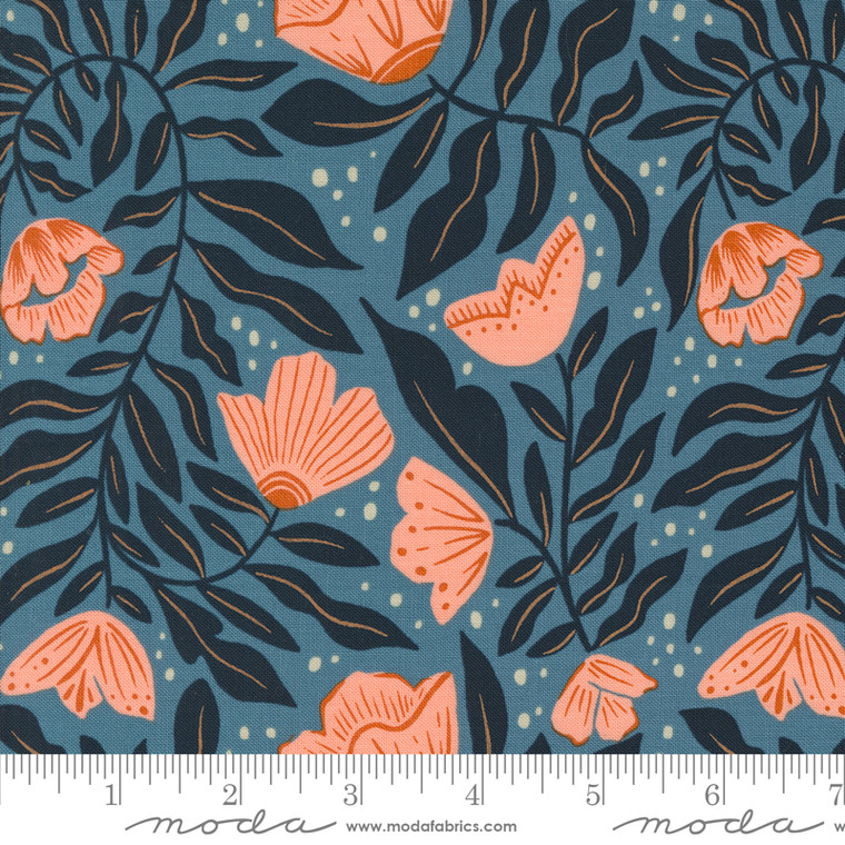 Dancing Flowers Lake from the Folk and Lore quilting fabric collection designed by Fancy That Design House for Moda Fabrics. 100% cotton quilting fabric, ideal for quilting, patchwork and dressmaking 45602-23